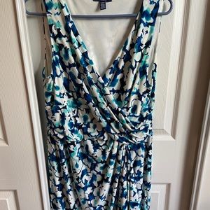Chaps Blue Floral Gathered Waist Dress XL